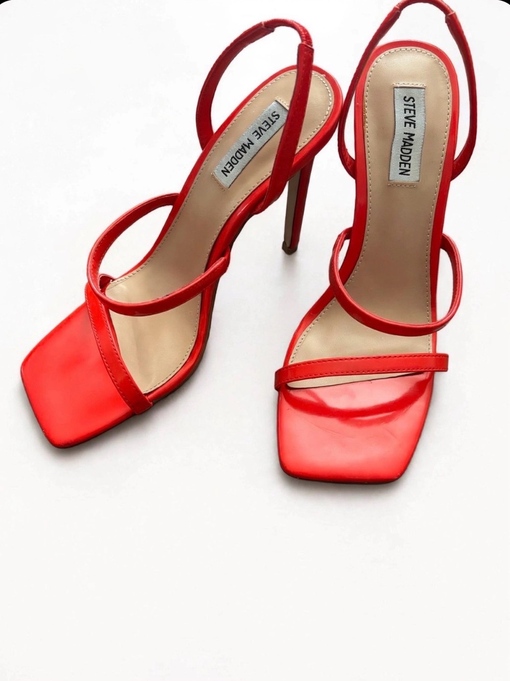 Steve Madden GRADE Red Patent Strappy Square Toe Slingback Stiletto Heels 9M